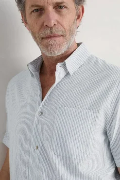 Tops & T-Shirts<Seasalt Cornwall Men's Blue Heron Seersucker Short Sleeve Shirt Barometer Chalk Sail Blue