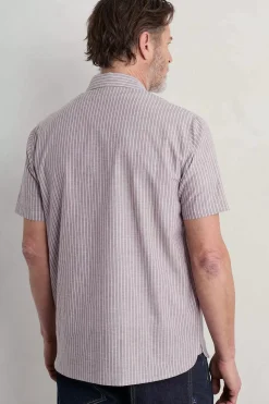 Tops & T-Shirts<Seasalt Cornwall Men's Blue Heron Striped Short Sleeve Shirt Barley Tack Mallow