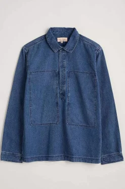 Tops & T-Shirts<Seasalt Cornwall Men's Hawser Denim Overshirt Dark Mid Indigo Wash