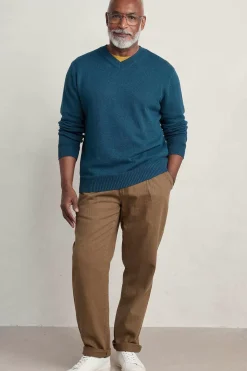 Knitwear<Seasalt Cornwall Men's Mainbrace Organic Cotton V-Neck Jumper Ocean Drift