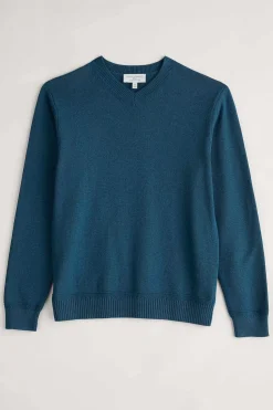 Knitwear<Seasalt Cornwall Men's Mainbrace Organic Cotton V-Neck Jumper Ocean Drift