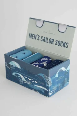 Socks<Seasalt Cornwall Men's Step Into The Blue Socks Box Of 4 Incoming Tide Mix
