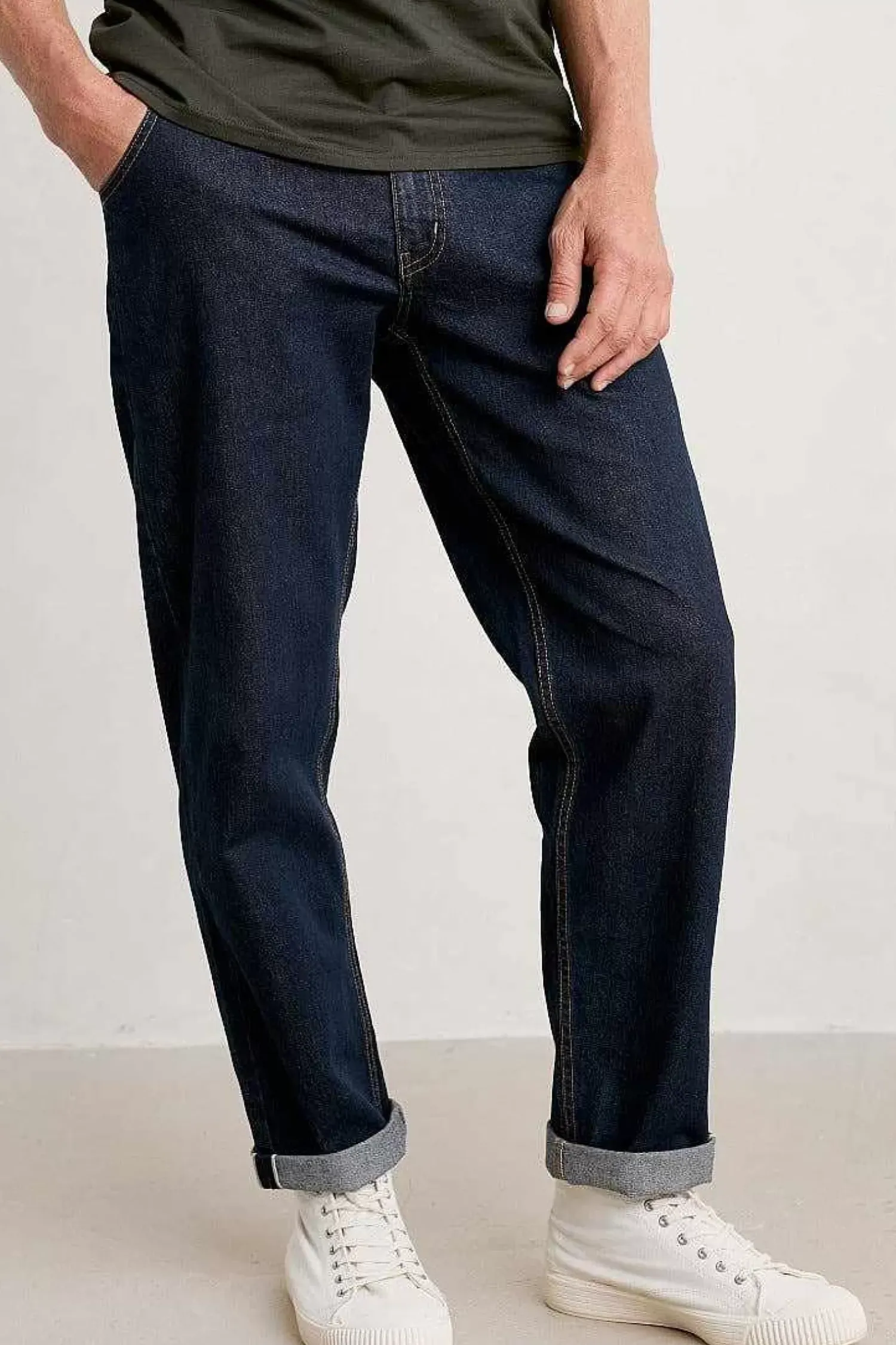 Trousers & Shorts<Seasalt Cornwall Men's Watchman Selvedge Tapered Jeans Dark Indigo Wash