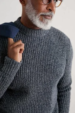 Knitwear<Seasalt Cornwall Men's Wheelwright Ribbed Lambswool Blend Jumper Maritime Mouline