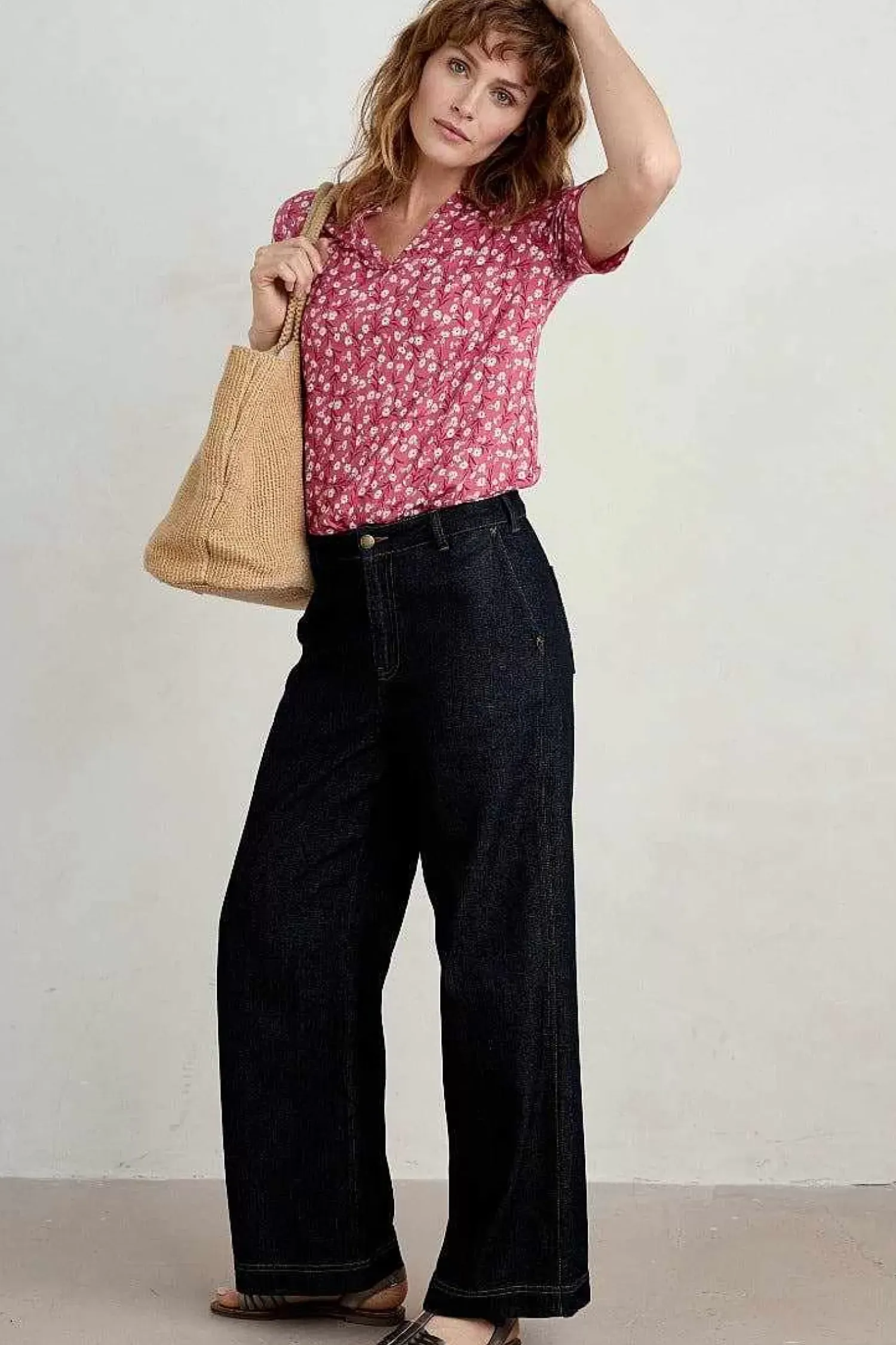 Tops<Seasalt Cornwall Misty Sky Short Sleeve Jersey Shirt Campion Vines Rose
