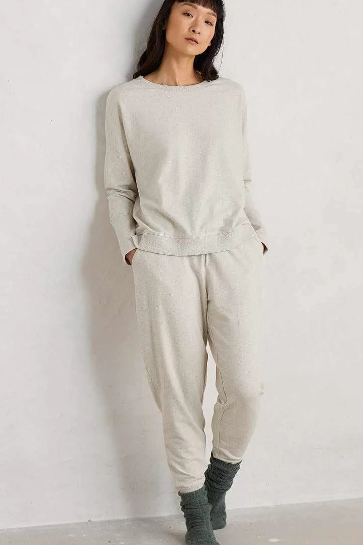 Trousers & Shorts<Seasalt Cornwall Night Air Organic Cotton Cuffed Joggers Melange Chalk