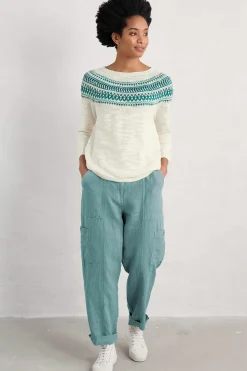 Knitwear<Seasalt Cornwall Penvoose Three Quarter Sleeve Fair Isle Jumper Clipper Ship Ecru Helford