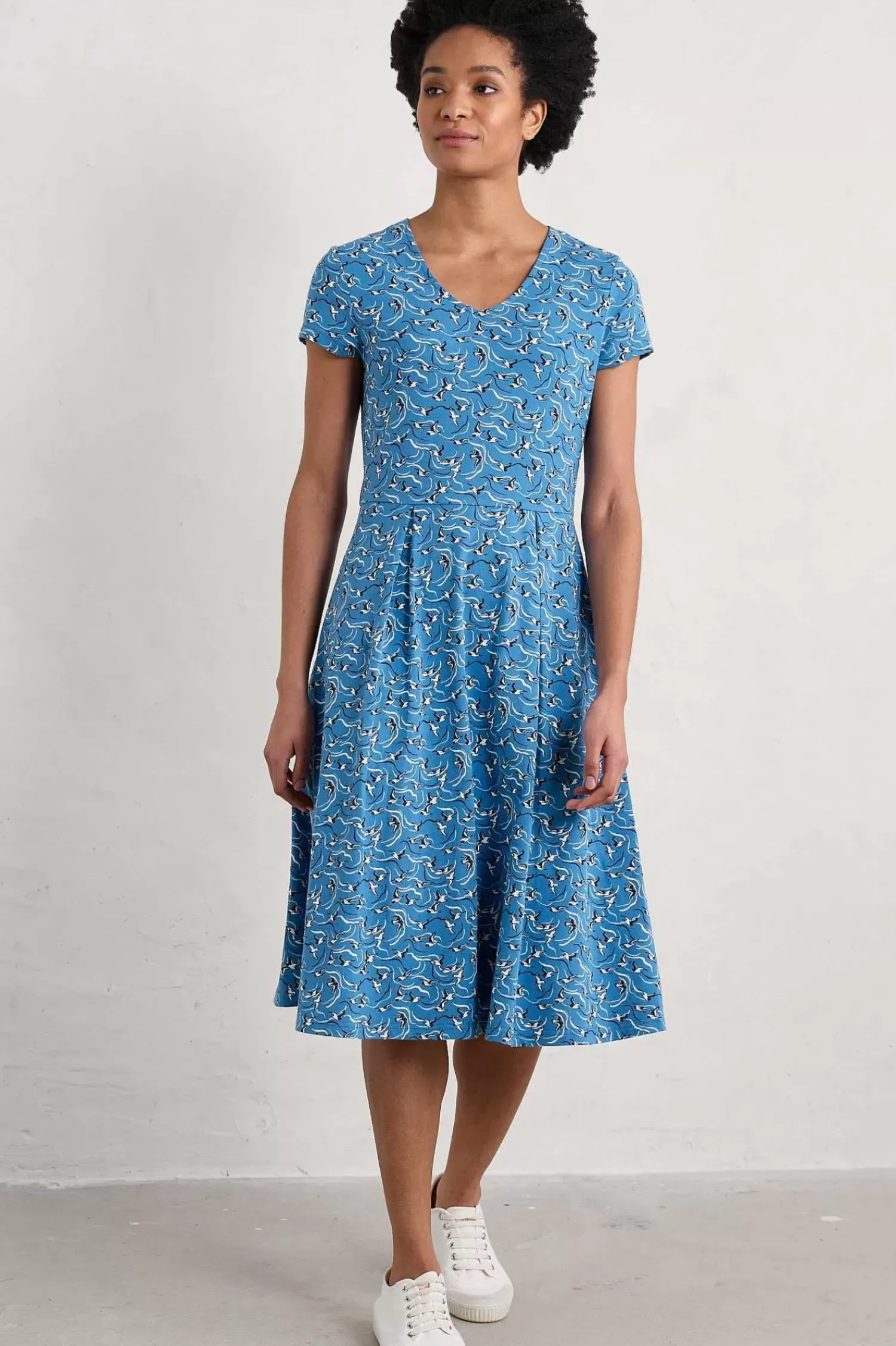Dresses<Seasalt Cornwall Pier View Jersey Dress River Birds Sailboats