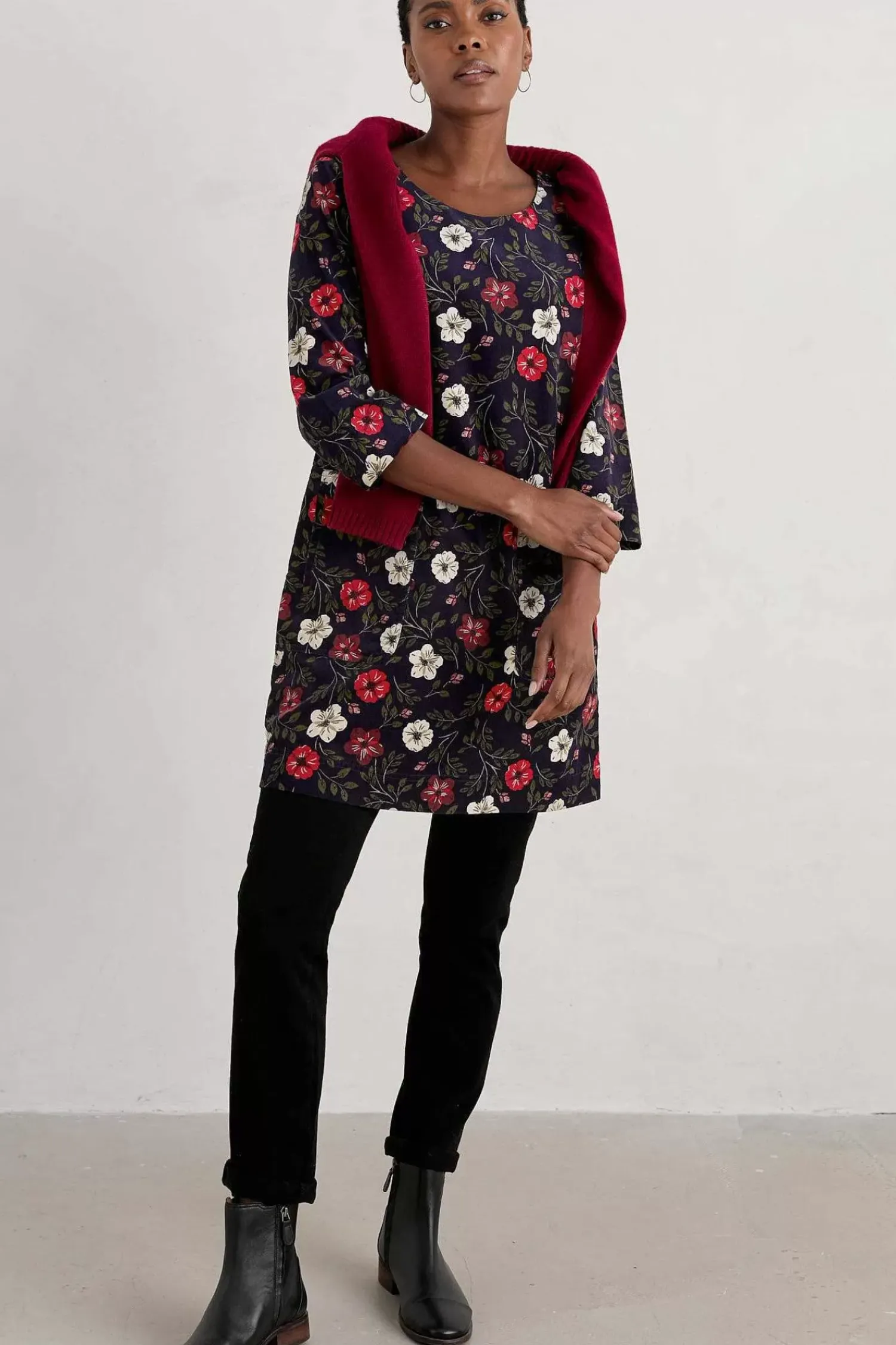 Tunics<Seasalt Cornwall Port Gaverne Needlecord Tunic Floral Cascade Maritime