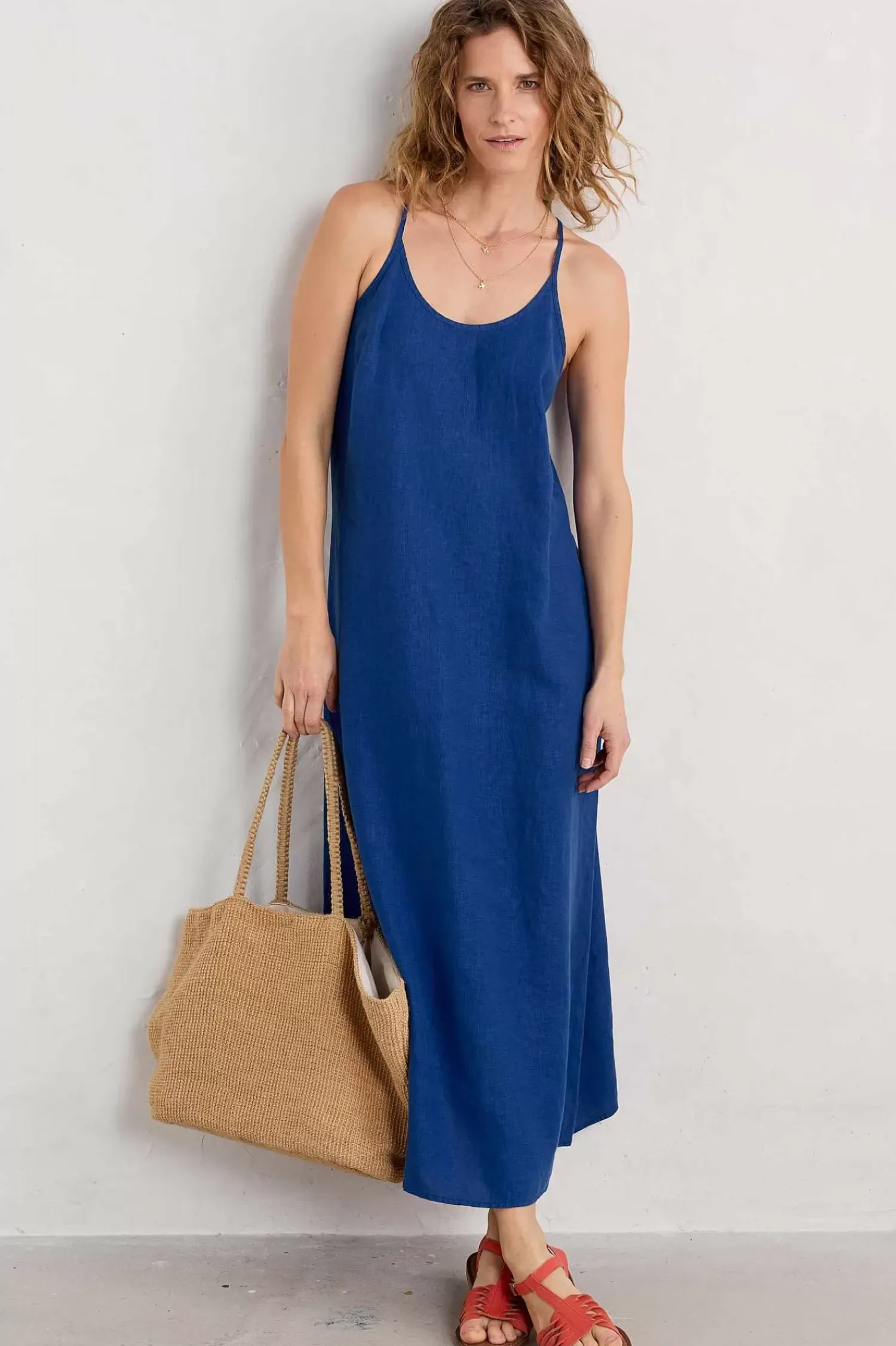 Dresses<Seasalt Cornwall River Fowey Sleeveless Linen Dress Bright Marine
