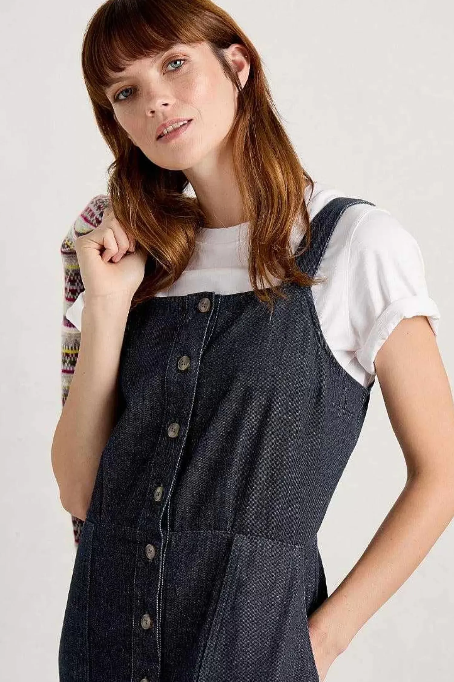 Dresses<Seasalt Cornwall River Rock Midi Pinafore Dress Dark Indigo Wash