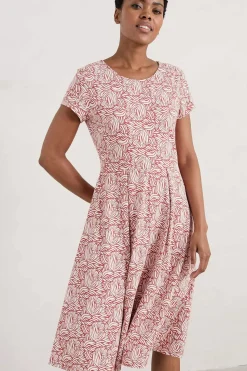 Dresses<Seasalt Cornwall Riviera Fit-And-Flare Jersey Dress Sand Ripples Barn Red