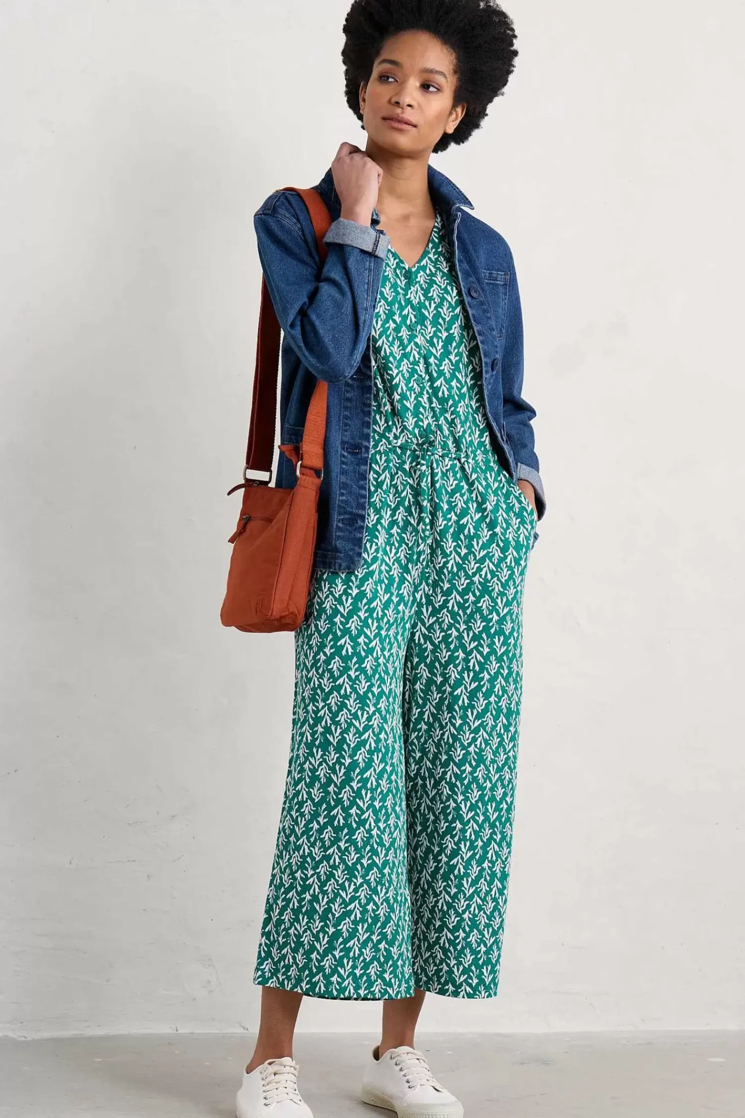 Dresses<Seasalt Cornwall Rose Trellis Wide Leg Jumpsuit Kelp Stamp Helford