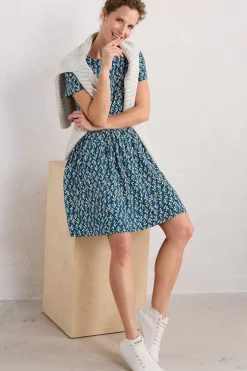 Dresses<Seasalt Cornwall Sea Mirror Jersey Dress With Short Sleeves Kelp Stamp Ocean Drift