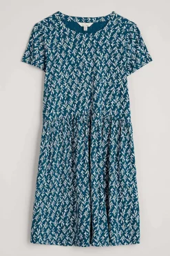 Dresses<Seasalt Cornwall Sea Mirror Jersey Dress With Short Sleeves Kelp Stamp Ocean Drift
