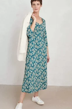 Dresses<Seasalt Cornwall Secret Cove 3/4 Sleeve Midi Dress Dandelion Seed Seaway