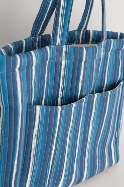Bags<Seasalt Cornwall Singing Water Quilted Tote Bag River Stripe Dark Voyage