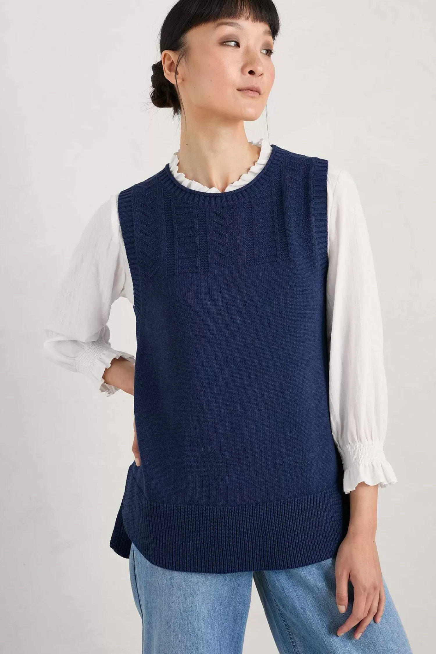 Knitwear<Seasalt Cornwall Smallcombe Organic Cotton Knitted Vest (Gots) Marine