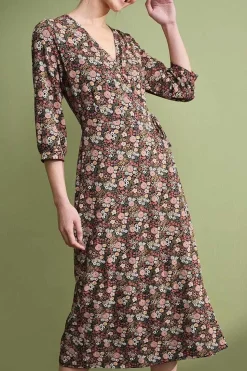 Dresses<Seasalt Cornwall Sowena Jersey Wrap Dress Companion Border Terracotta