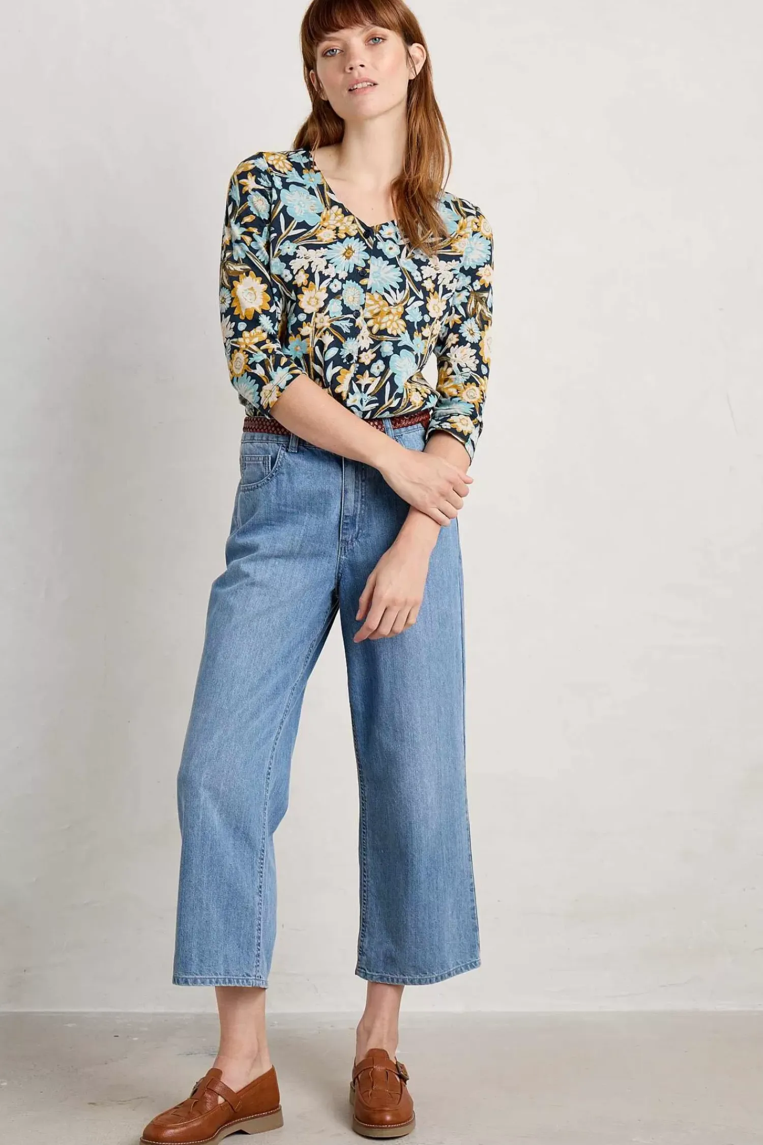 Tops<Seasalt Cornwall Studio Glass 3/4 Sleeve Top Floral Terrain Maritime