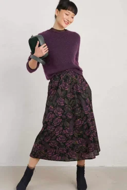Skirts<Seasalt Cornwall Tawny Owl Midi Skirt Tapestry Bloom Grape
