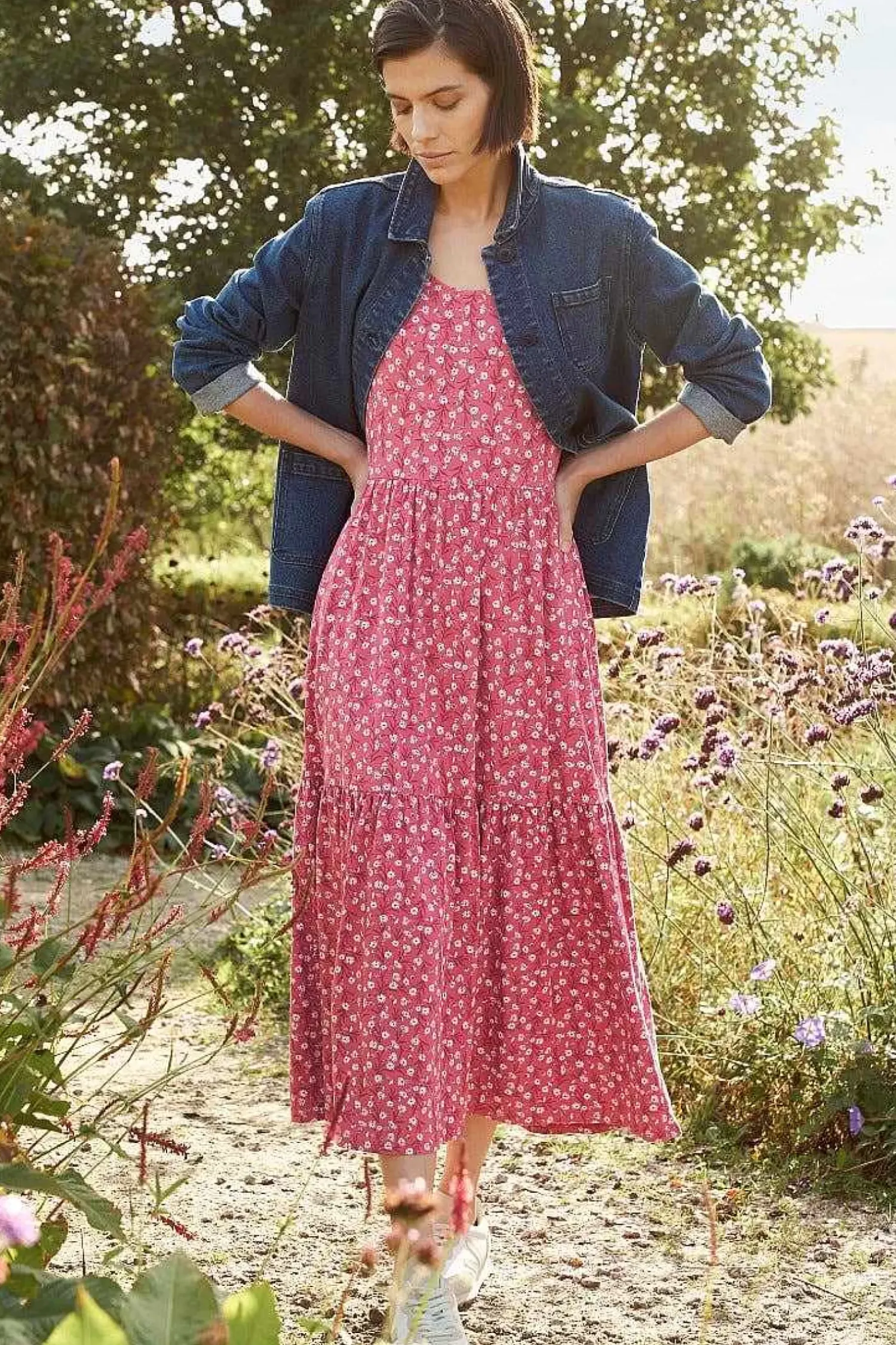 Dresses<Seasalt Cornwall Tor View Short Sleeve Tiered Jersey Dress Campion Vines Rose