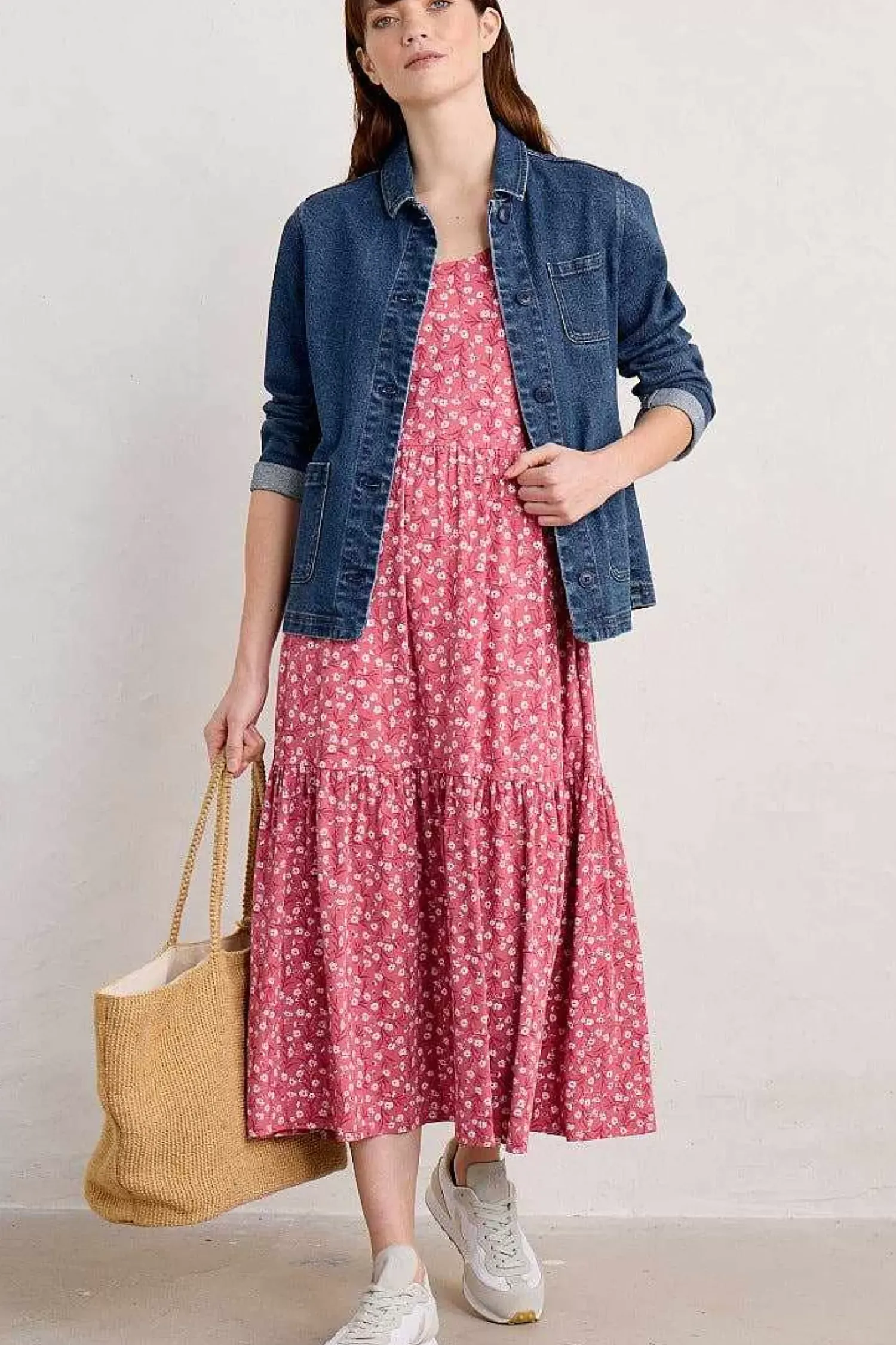 Dresses<Seasalt Cornwall Tor View Short Sleeve Tiered Jersey Dress Campion Vines Rose