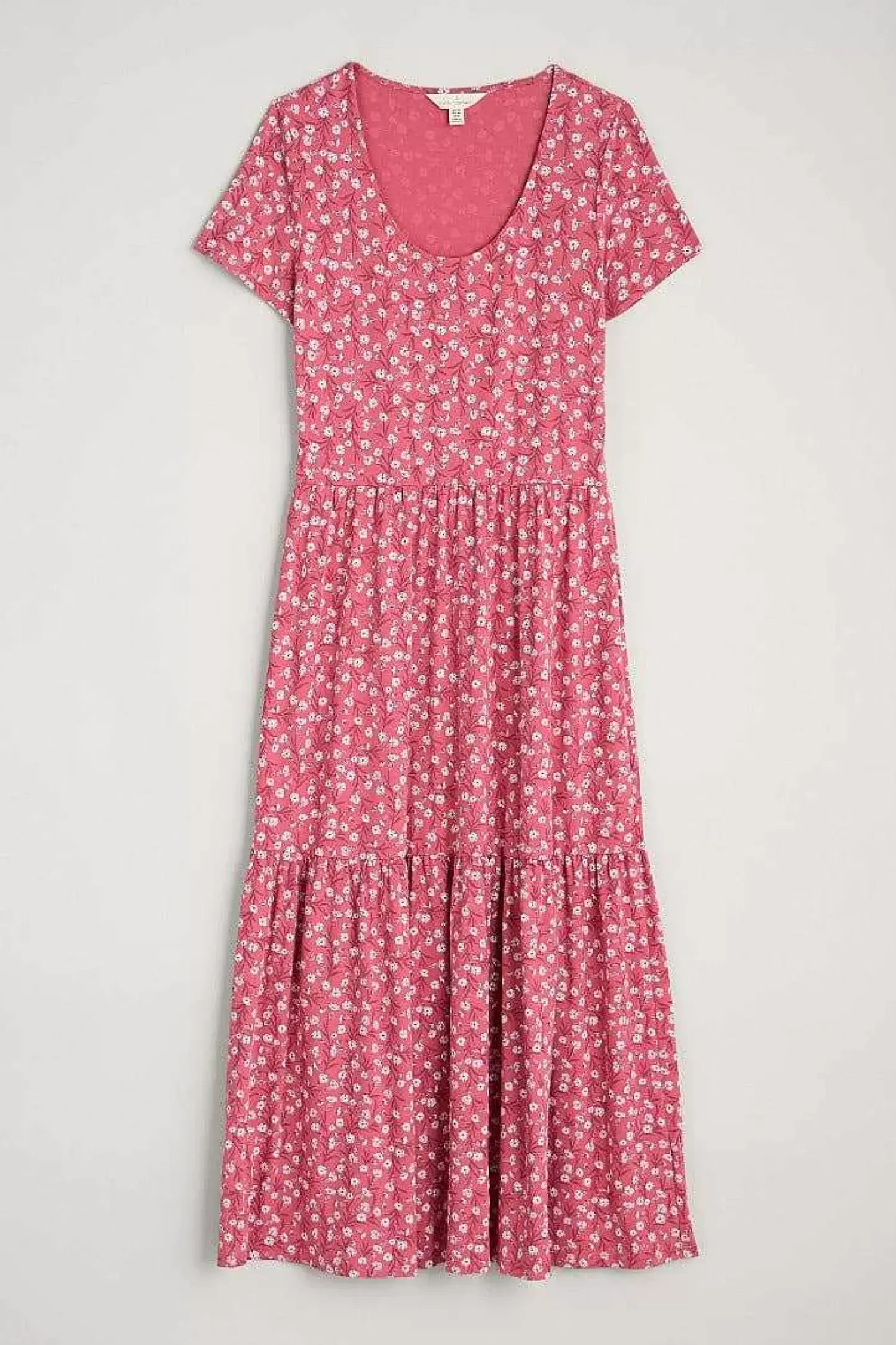 Dresses<Seasalt Cornwall Tor View Short Sleeve Tiered Jersey Dress Campion Vines Rose