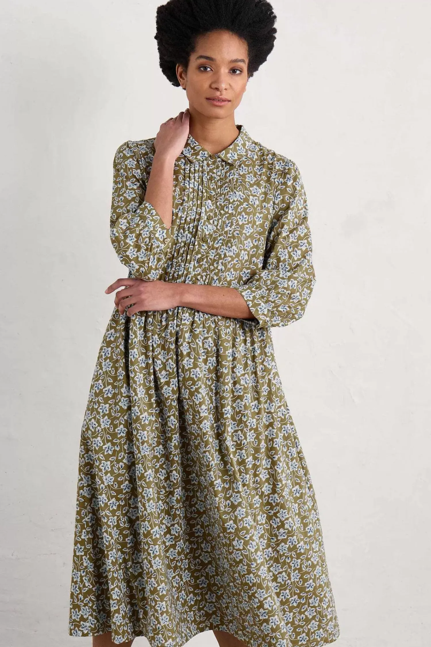 Dresses<Seasalt Cornwall 3/4 True Letter Dress Naive Carving Fern Moss