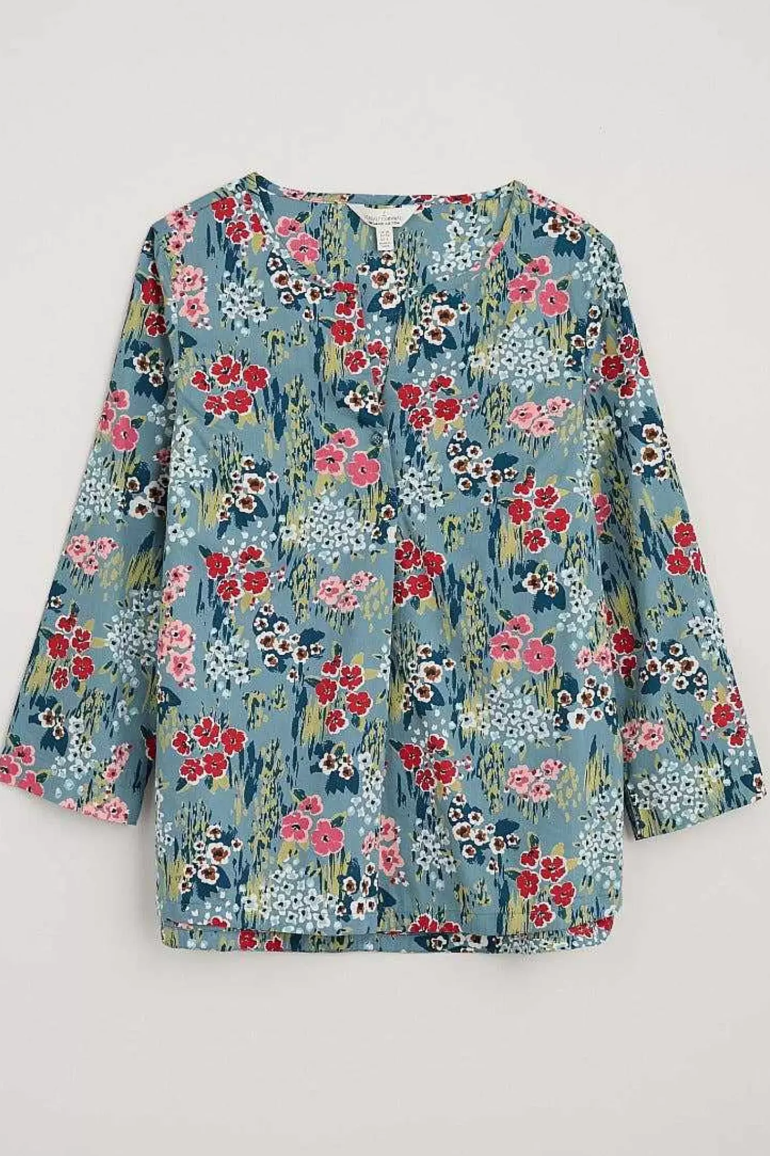 Tops<Seasalt Cornwall Watercolour Sketch 3/4 Sleeve Top (Gots) Painterly Field Wade