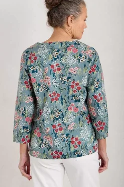 Tops<Seasalt Cornwall Watercolour Sketch 3/4 Sleeve Top (Gots) Painterly Field Wade