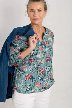 Tops<Seasalt Cornwall Watercolour Sketch 3/4 Sleeve Top (Gots) Painterly Field Wade