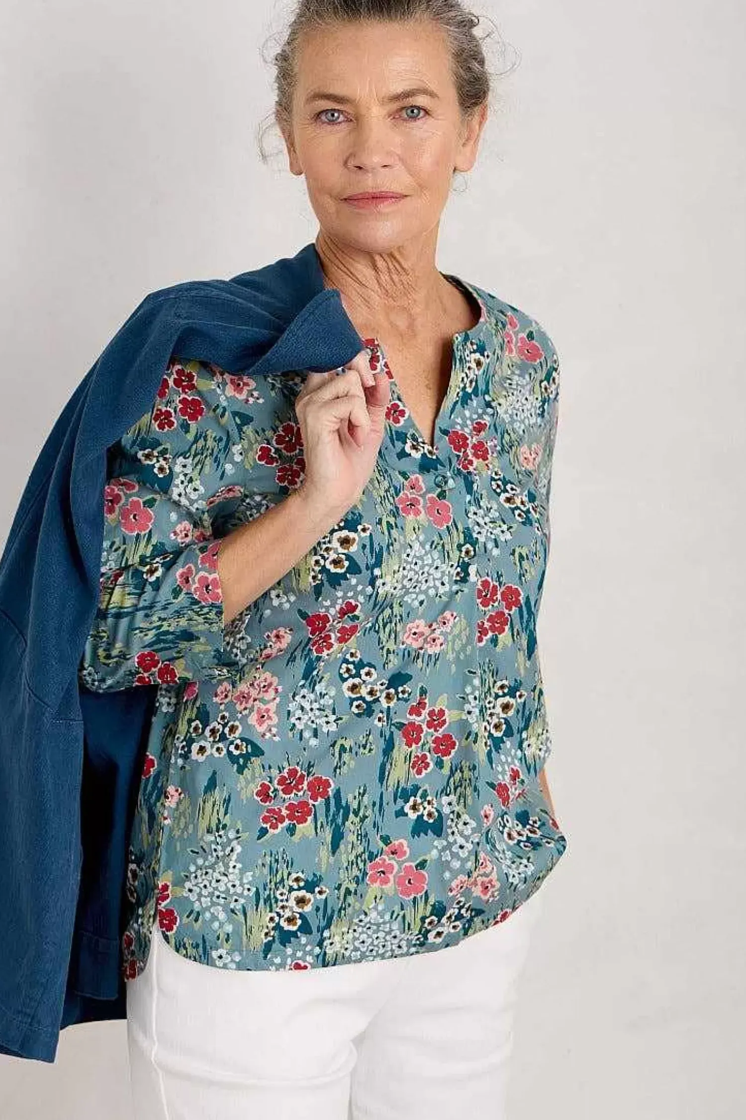 Tops<Seasalt Cornwall Watercolour Sketch 3/4 Sleeve Top (Gots) Painterly Field Wade