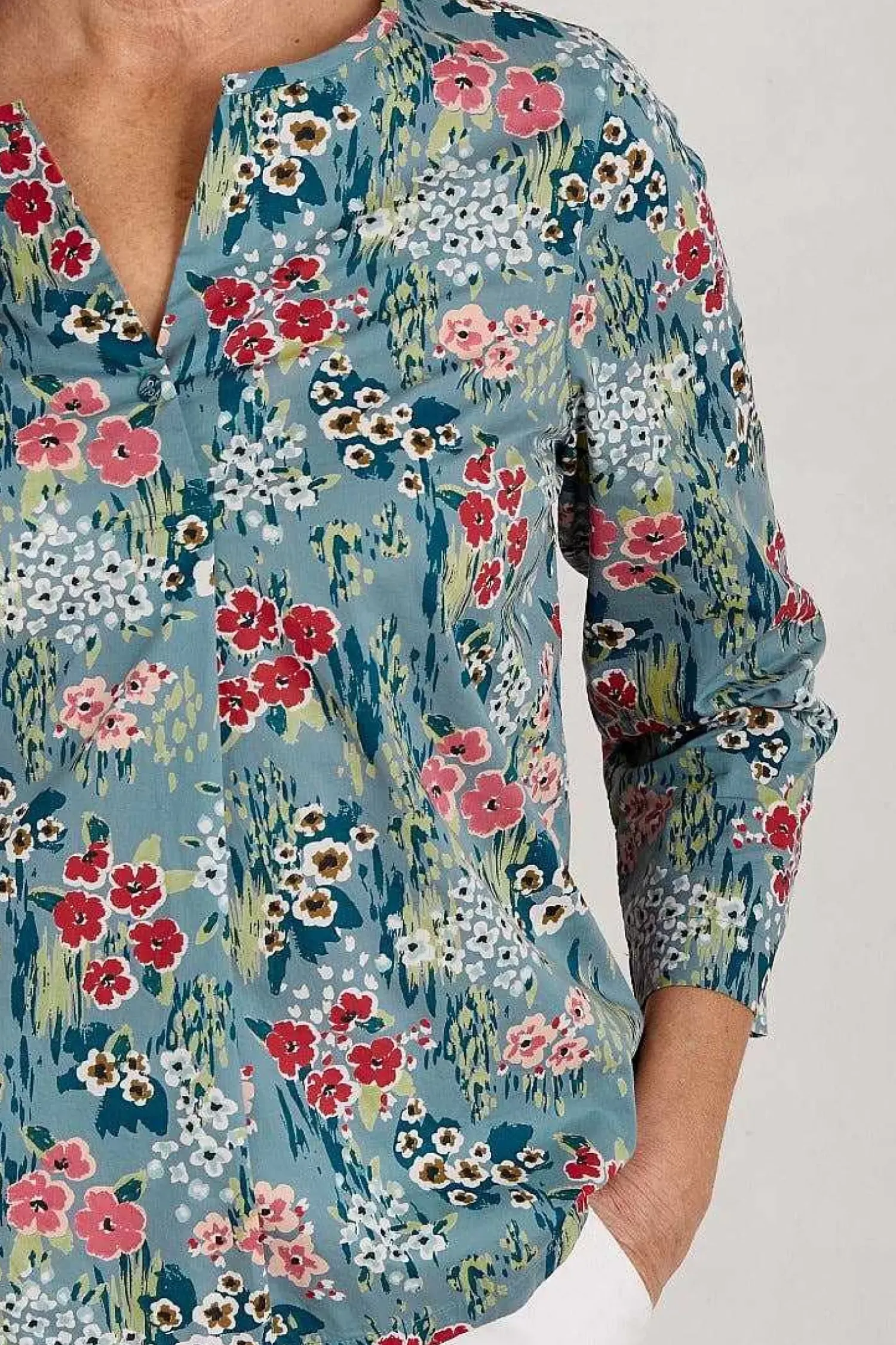 Tops<Seasalt Cornwall Watercolour Sketch 3/4 Sleeve Top (Gots) Painterly Field Wade