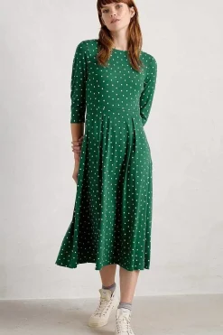 Dresses<Seasalt Cornwall Wild Bouquet 3/4 Sleeve Midi Dress Little Sponge Spot Copse