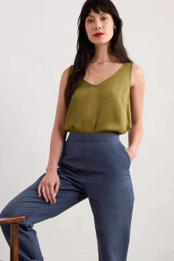 Tops<Seasalt Cornwall Wilder V-Neck Satin Vest Fern Moss