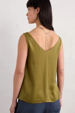 Tops<Seasalt Cornwall Wilder V-Neck Satin Vest Fern Moss