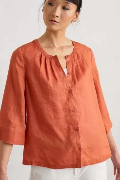 Tops<Seasalt Cornwall Wild Fennel Button Through Linen Top Papaya