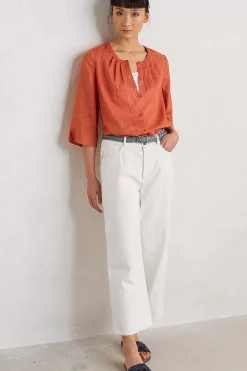 Tops<Seasalt Cornwall Wild Fennel Button Through Linen Top Papaya