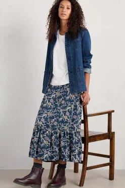 Skirts<Seasalt Cornwall Wildflower Field Tiered Midi Skirt Printed Plant Squall