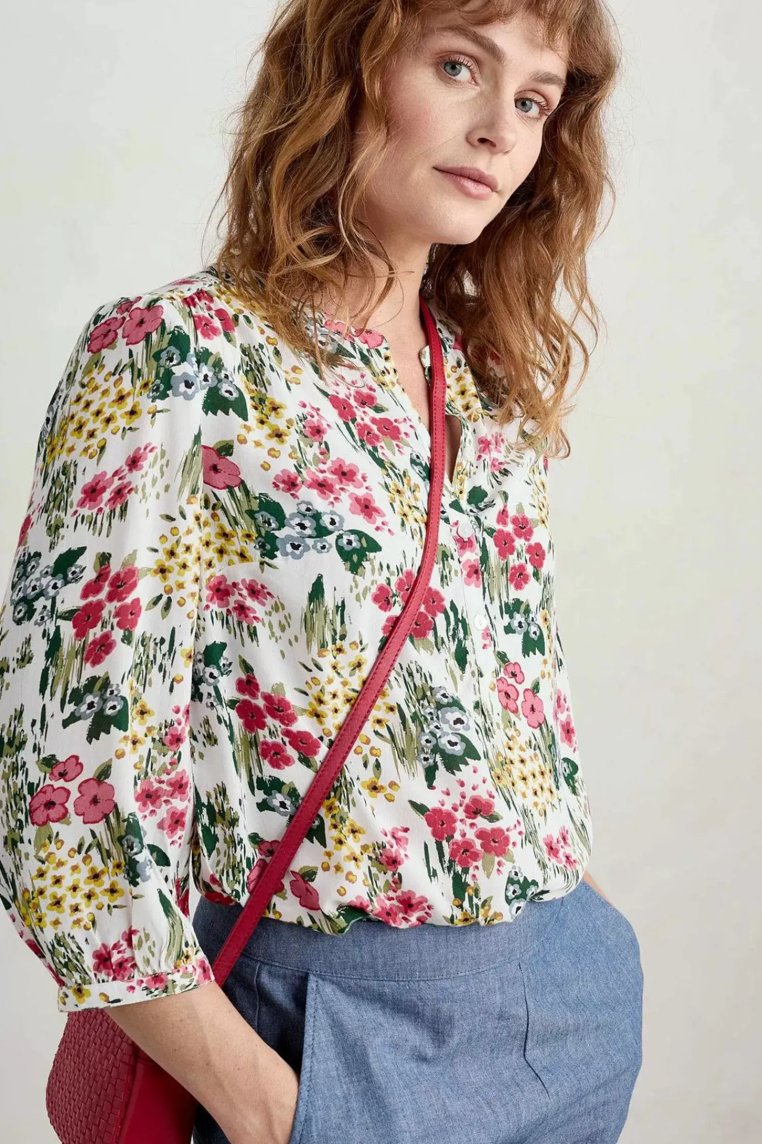 Tops<Seasalt Cornwall Willow Path 3/4 Sleeve Printed Shirt Painterly Field Chalk