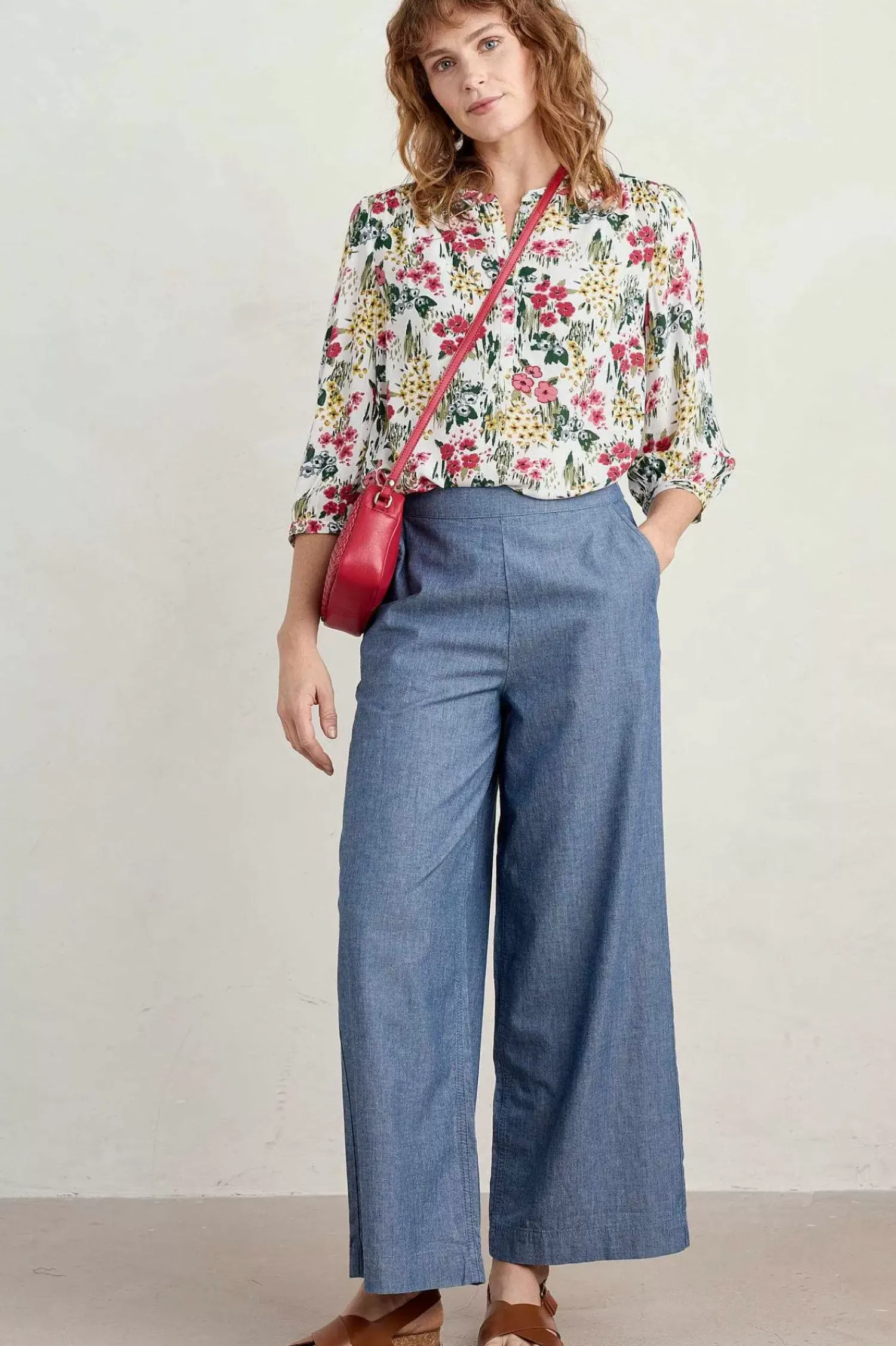 Tops<Seasalt Cornwall Willow Path 3/4 Sleeve Printed Shirt Painterly Field Chalk