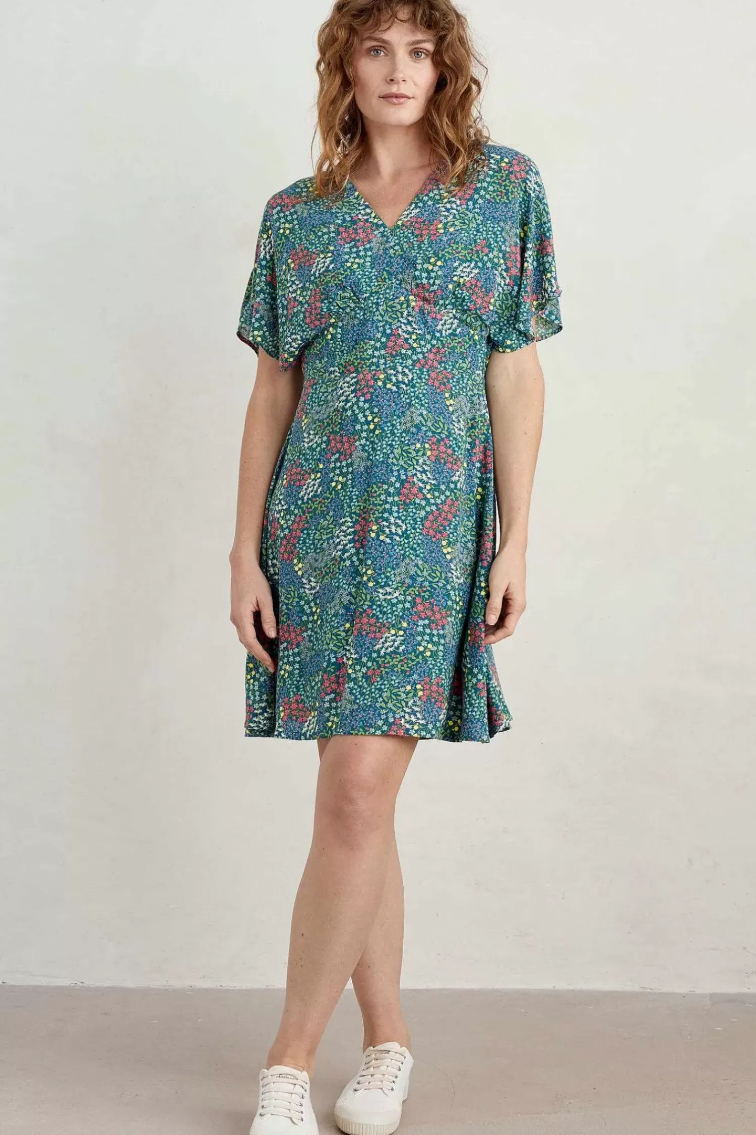 Dresses<Seasalt Cornwall Wilsey Empire Line Flared Sleeve Dress Coastal Meadow Light Squid