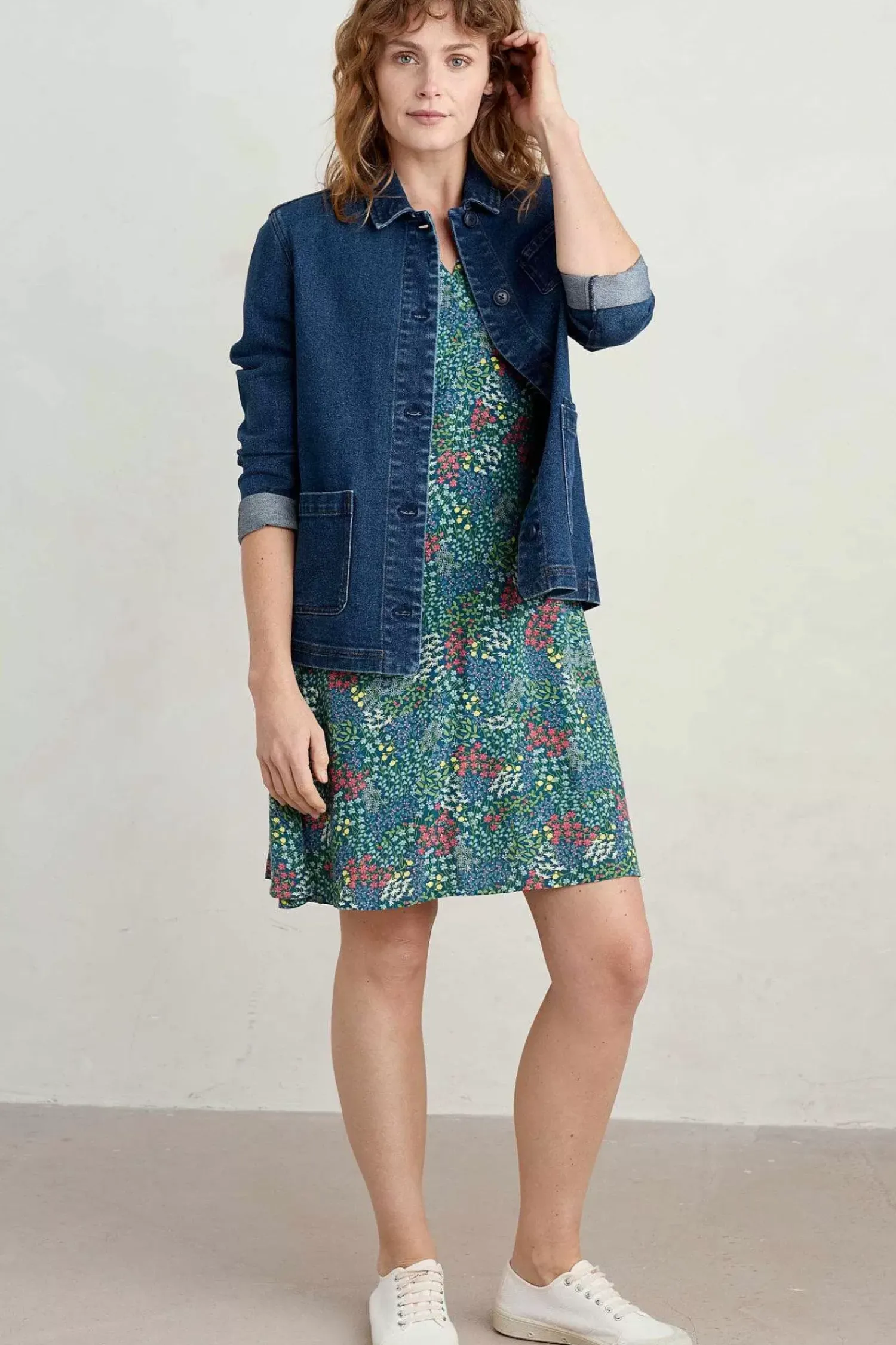Dresses<Seasalt Cornwall Wilsey Empire Line Flared Sleeve Dress Coastal Meadow Light Squid