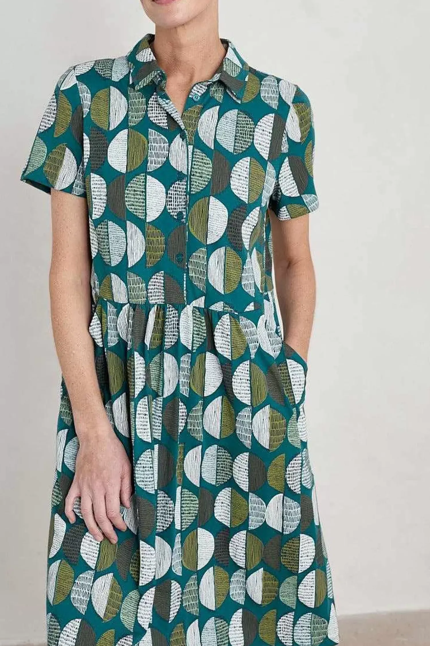 Dresses<Seasalt Cornwall Wood Rush Short Sleeve Jersey Dress Circle Markings Seaway