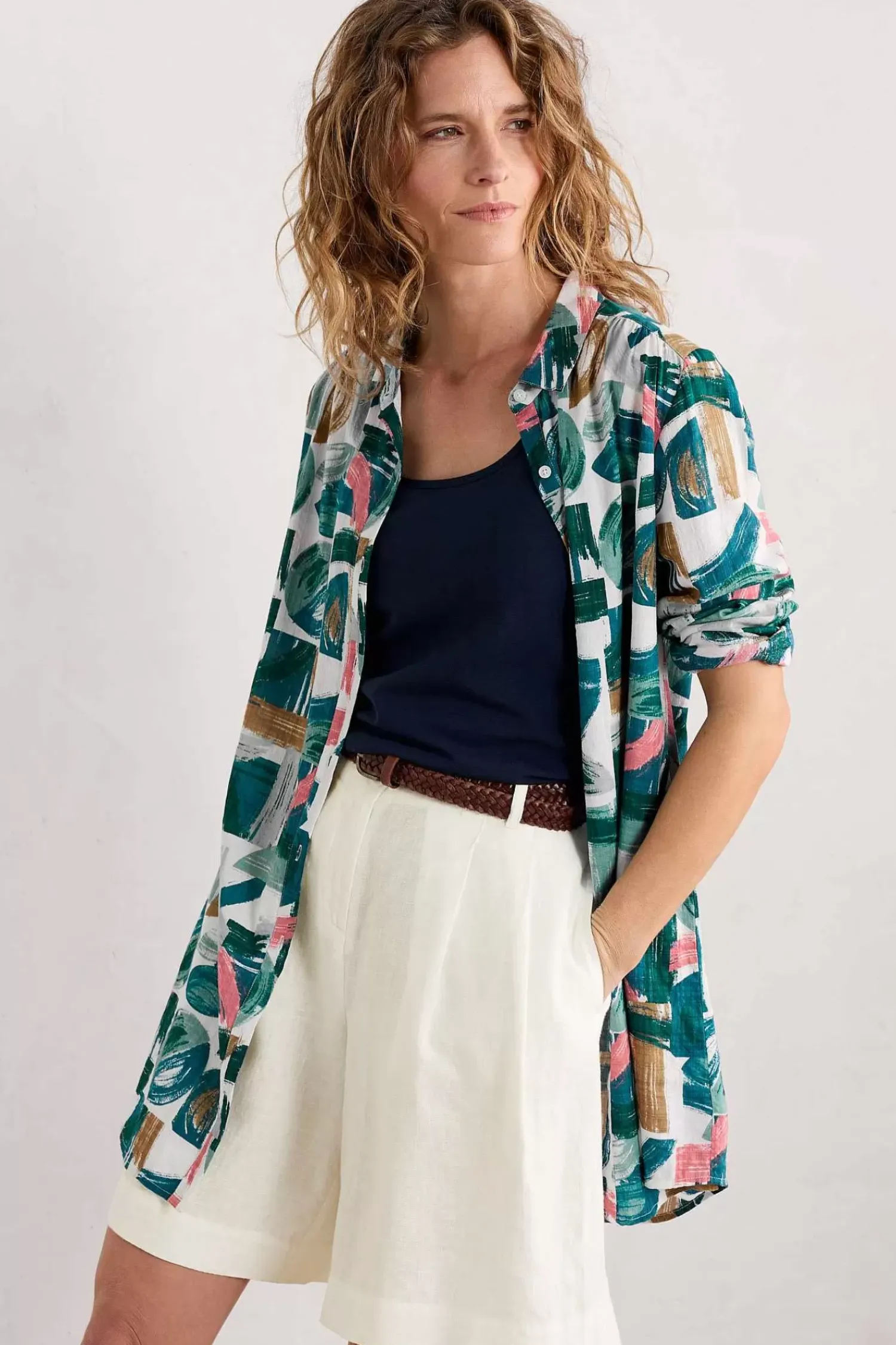 Tops<Seasalt Cornwall Wren Flutter Longline Shirt Driftwood Marks Chalk